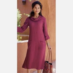 SOFT SURROUNDINGS Size M Everly Gauze Midi Cowl Neck Dress Berry Relaxed Fit